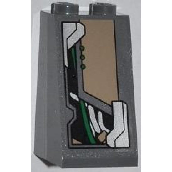 Slope 75 2 x 2 x 3 - Solid Studs with Dark Tan Trapezoid, Cables and 3 Green Dots Pattern (Sticker) - Set 76009