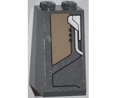Slope 75 2 x 2 x 3 - Solid Studs with Dark Tan Trapezoid, Black Line and 3 Green Dots Pattern (Sticker) - Set 76009