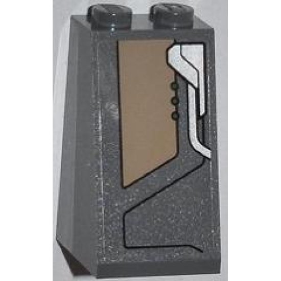 Slope 75 2 x 2 x 3 - Solid Studs with Dark Tan Trapezoid, Black Line and 3 Green Dots Pattern (Sticker) - Set 76009