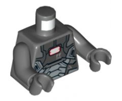 Torso Armor with '002', 'FF446', 'DANGER', and White Rectangle Pattern / Dark Bluish Gray Arms / Dark Bluish Gray Hands