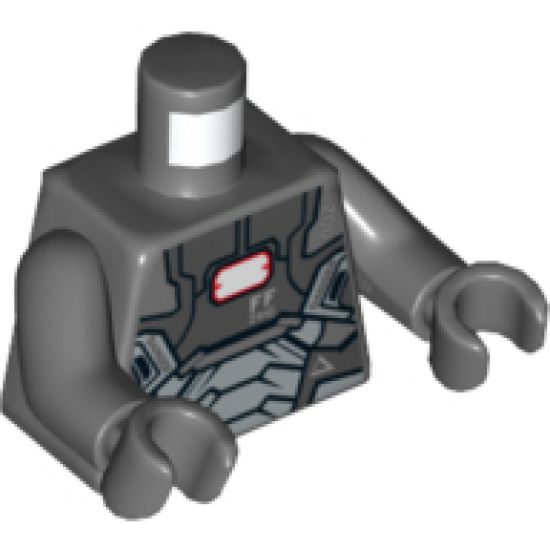 Torso Armor with '002', 'FF446', 'DANGER', and White Rectangle Pattern / Dark Bluish Gray Arms / Dark Bluish Gray Hands