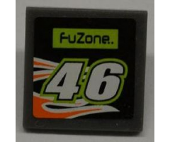 Road Sign 2 x 2 Square with Clip with 'FUZONE', Number '46' and Orange Flames Pattern (Sticker) - Set 8125