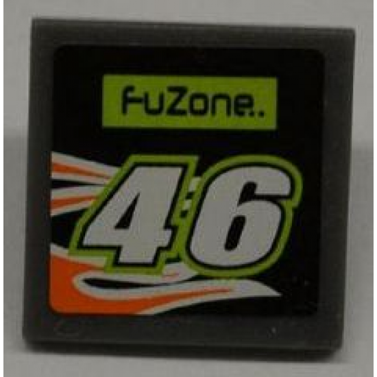 Road Sign 2 x 2 Square with Clip with 'FUZONE', Number '46' and Orange Flames Pattern (Sticker) - Set 8125