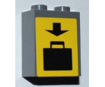 Brick 1 x 2 x 2 with Inside Axle Holder with Black Arrow and Suitcase on Yellow Background Pattern (Sticker) - Set 3182