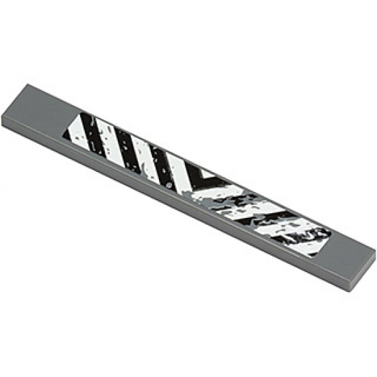 Tile 1 x 8 with Black and White Danger Stripes and Splatters Pattern (Sticker) - Set 8964