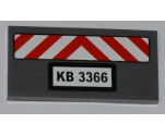 Tile 2 x 4 with Red and White Danger Stripes and 'KB 3366' Pattern (Sticker) - Set 3366