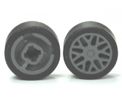 Wheel & Tire Assembly 11mm D. x 6mm with 8 'Y' Spokes with Black Tire 14mm D. x 6mm Solid Smooth (93595 / 50945)