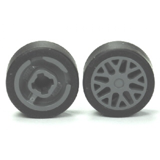 Wheel & Tire Assembly 11mm D. x 6mm with 8 'Y' Spokes with Black Tire 14mm D. x 6mm Solid Smooth (93595 / 50945)