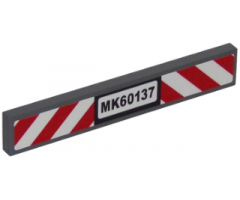 Tile 1 x 6 with Red and White Danger Stripes and 'MK60137' License Plate Pattern (Sticker) - Set 60137