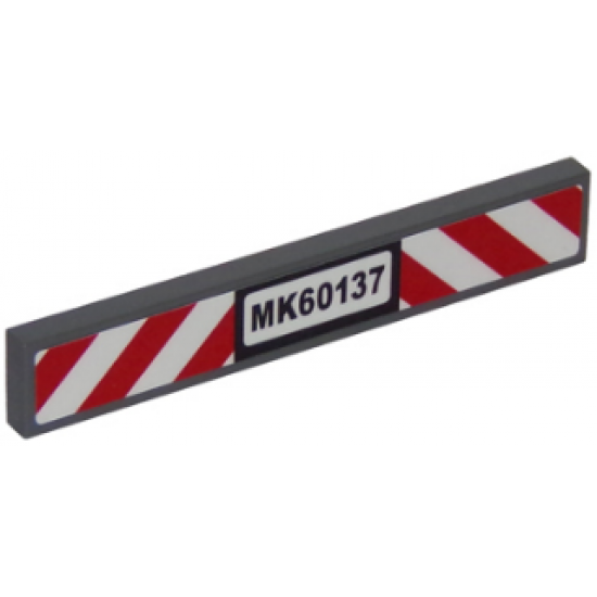 Tile 1 x 6 with Red and White Danger Stripes and 'MK60137' License Plate Pattern (Sticker) - Set 60137