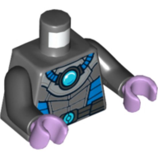 Torso Armor with Medium Azure Round Crystal with Blue Tubes Pattern (Mr. Freeze) / Black Arms / Lavender Hands
