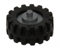 Wheel & Tire Assembly Center Small with Stub Axles (Pulley Wheel), with Black Tire 15mm D. x 6mm Offset Tread Small - Band Around Center of Tread (3464/87414)