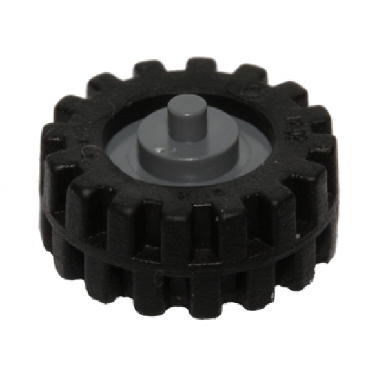 Wheel & Tire Assembly Center Small with Stub Axles (Pulley Wheel), with Black Tire 15mm D. x 6mm Offset Tread Small - Band Around Center of Tread (3464/87414)