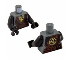 Torso Ninjago Silver Armor with Gold Earth Emblems, Black Robe, Reddish Brown Rope Pattern / Black Arms / Black Hands