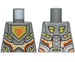 Torso Nexo Knights Armor with Orange and Gold Circuitry and Lime Emblem Framed with Orange Fox Head Pattern
