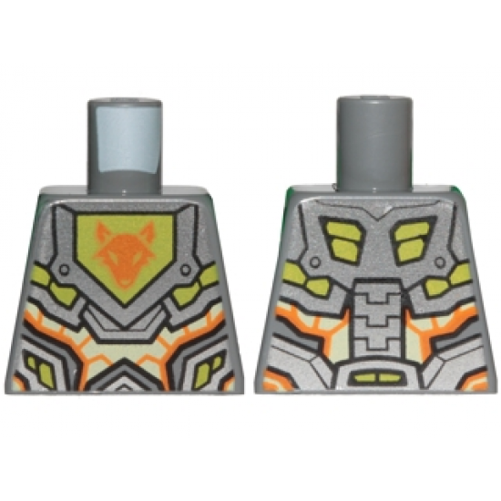 Torso Nexo Knights Armor with Orange and Gold Circuitry and Lime Emblem Framed with Orange Fox Head Pattern
