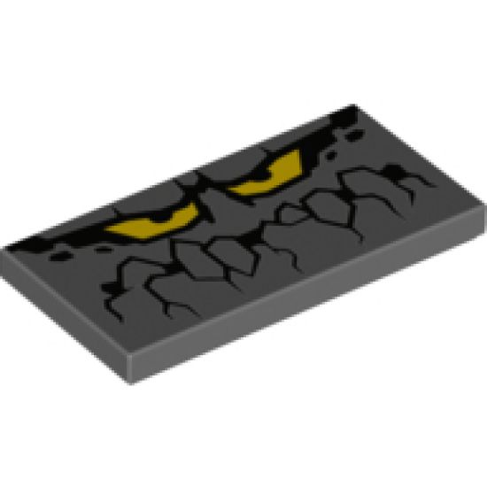 Tile 2 x 4 with Rock Creature Face with Jagged Mouth and Yellow Eyes Pattern