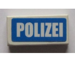 Tile 1 x 2 with White 'POLIZEI' on Blue Background Pattern (Sticker) - Sets 7235-2 / 7236-2 / 7744