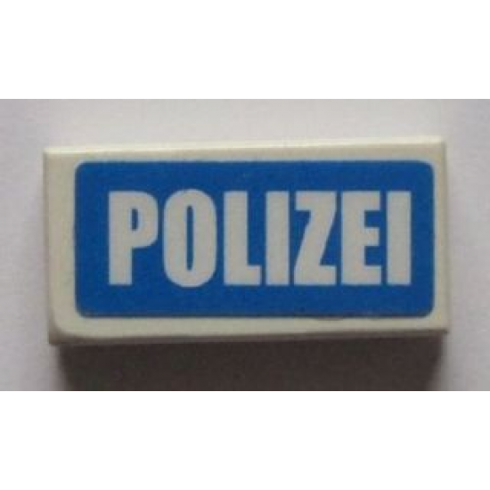 Tile 1 x 2 with White 'POLIZEI' on Blue Background Pattern (Sticker) - Sets 7235-2 / 7236-2 / 7744