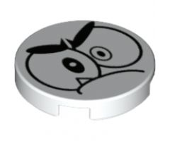 Tile, Round 2 x 2 with Bottom Stud Holder with Black Large Eyes, Eyebrows and Closed Mouth with One Sharp Tooth (Nixel Face) Pattern