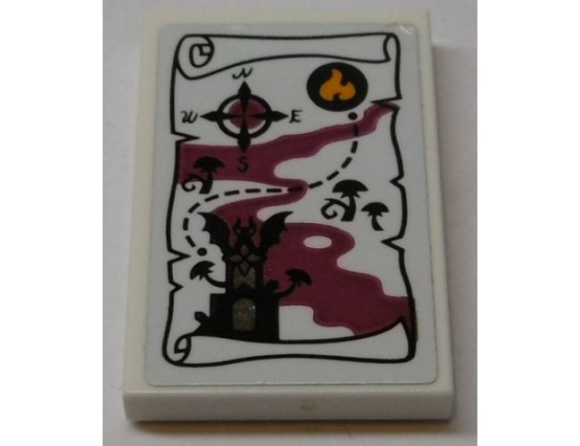 Tile 2 x 3 with Map and Compass on White Paper Roll Pattern (Sticker) - Set 41192