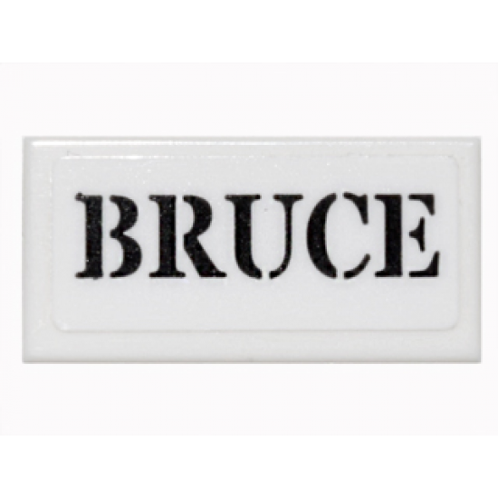 Tile 1 x 2 with Black Stencil 'BRUCE' Pattern (Sticker) - Set 76052