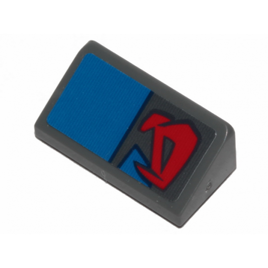 Slope 30 1 x 2 x 2/3 with Red Markings and Blue Rectangle Pattern Model Left Side (Sticker) - Set 75258