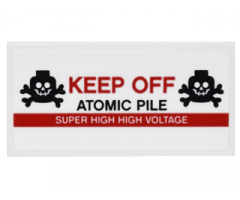 Tile 2 x 4 with Black Skulls and Crossbones, Red 'KEEP OFF', Black 'ATOMIC PILE' and White 'SUPER HIGH HIGH VOLTAGE' Pattern (Sticker) - Set 76052