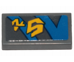 Tile 1 x 2 with Yellow Markings and Blue Curved and Straight Lines with Black Outline on Dark Bluish Gray Background Pattern Model Right Side (Sticker) - Set 75258