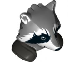 Minifigure, Head, Modified Raccoon with Pearl Dark Gray Shoulder Pads and Smile Pattern (Rocket)