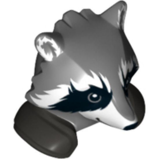 Minifigure, Head, Modified Raccoon with Pearl Dark Gray Shoulder Pads and Smile Pattern (Rocket)