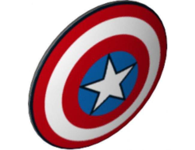 Minifigure, Shield Round with Rounded Front with Red and White Rings and Captain America Star Pattern