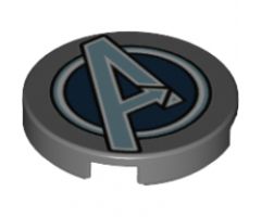 Tile, Round 2 x 2 with Bottom Stud Holder with Silver Avengers Logo Pattern