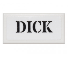 Tile 1 x 2 with Black Stencil 'DICK' Pattern (Sticker) - Set 76052