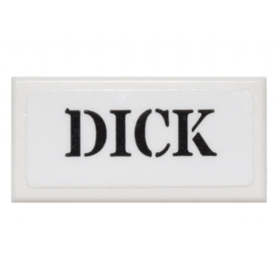 Tile 1 x 2 with Black Stencil 'DICK' Pattern (Sticker) - Set 76052