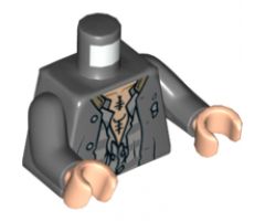 Torso Tattered Jacket, Shirt with Prison Stripes and Light Nougat Chest with Tattoos Pattern / Dark Bluish Gray Arms / Light Nougat Hands