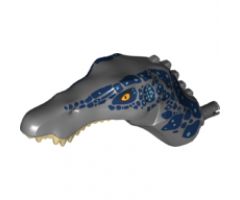 Animal, Body Part Dinosaur Head Baryonyx with Pin, Tan Teeth, Dark Blue and Metallic Blue Spots Pattern