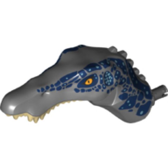Animal, Body Part Dinosaur Head Baryonyx with Pin, Tan Teeth, Dark Blue and Metallic Blue Spots Pattern