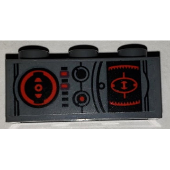 Brick 1 x 3 with SW Black and Red Target Monitor and Buttons Pattern (Sticker) - Set 75243