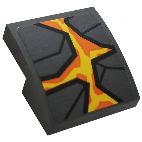 Slope, Curved 2 x 2 with Dark Bluish Gray Rock, Orange and Yellow Lava Pattern (Sticker) - Set 76128