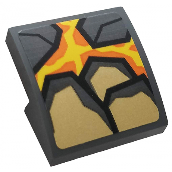 Slope, Curved 2 x 2 with Dark Bluish Gray and Pearl Gold Rock, Orange and Yellow Lava Pattern (Sticker) - Set 76128