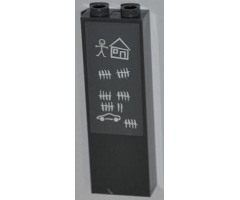 Brick 1 x 2 x 5 with Stick Figure, House, Car and Tally Marks Pattern (Sticker) - Set 7498