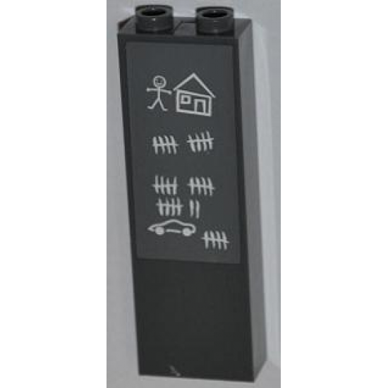 Brick 1 x 2 x 5 with Stick Figure, House, Car and Tally Marks Pattern (Sticker) - Set 7498