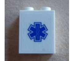 Brick 1 x 2 x 2 with Inside Stud Holder with Blue EMT Star of Life Pattern (Sticker) - Set 60023