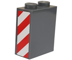 Brick 1 x 2 x 2 with Inside Axle Holder with Red and White Danger Stripes Pattern Model Right Side (Sticker) - Set 8077