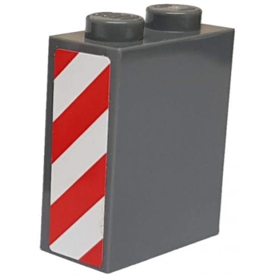 Brick 1 x 2 x 2 with Inside Axle Holder with Red and White Danger Stripes Pattern Model Right Side (Sticker) - Set 8077