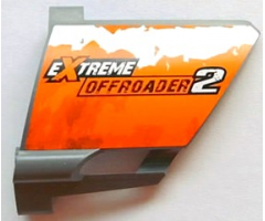 Technic, Panel Fairing #22 Large Short, Small Hole, Side A with 'EXTREME OFFROADER 2' on Orange and White Splatter Pattern (Sticker) - Set 8297