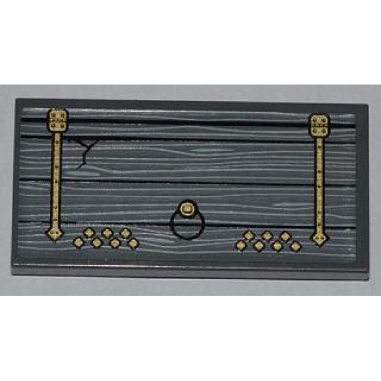 Tile 2 x 4 with Wooden Door with Gold Hinges and Round Handle Pattern Model Right Side (Sticker) - Set 9446