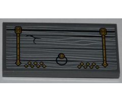 Tile 2 x 4 with Wooden Door with Gold Hinges and Round Handle Pattern Model Left Side (Sticker) - Set 9446