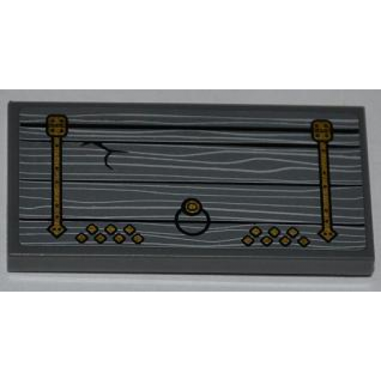 Tile 2 x 4 with Wooden Door with Gold Hinges and Round Handle Pattern Model Left Side (Sticker) - Set 9446
